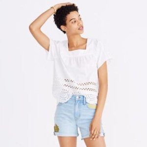 Madewell White Eyelet Angelica Short Sleeve Blouse Small